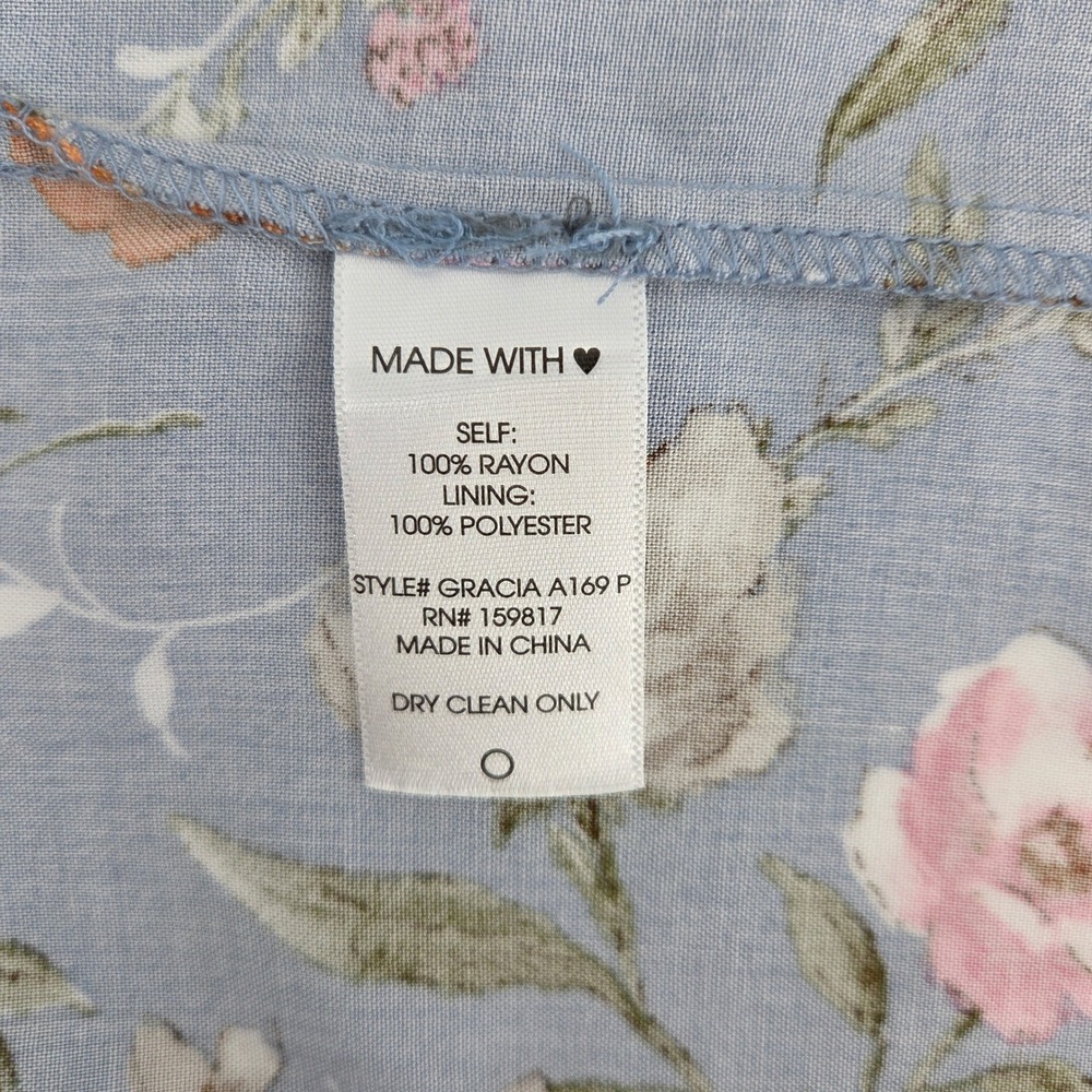 Arula Gracia Maxi Dress 2X Blue Floral Puff Sleeve Tiered Smocked Cottagecore - Picture 9 of 9